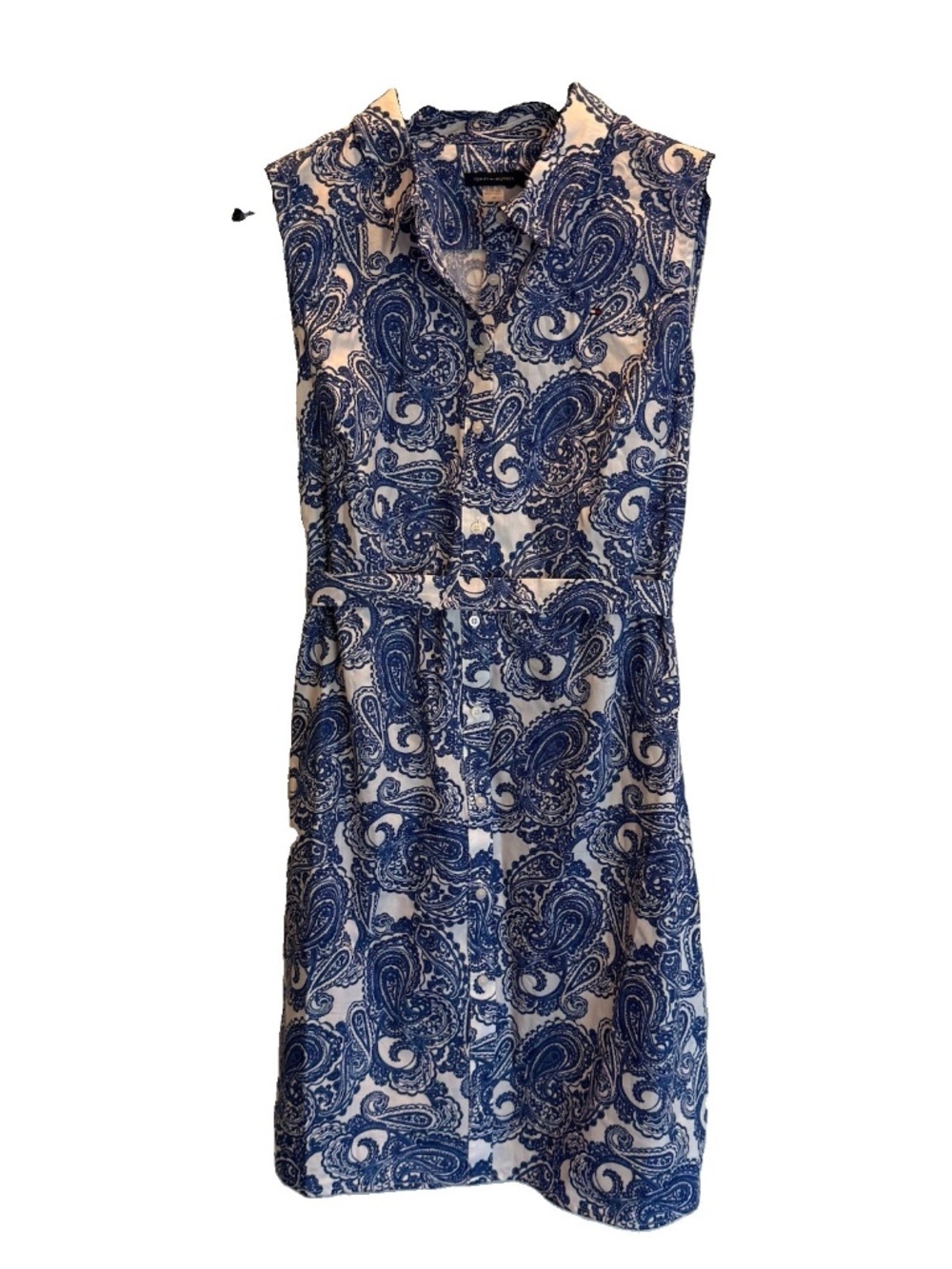 Tommy Hilfiger Blue Paisley Sleeveless Cotton Shirt Dress womens 14